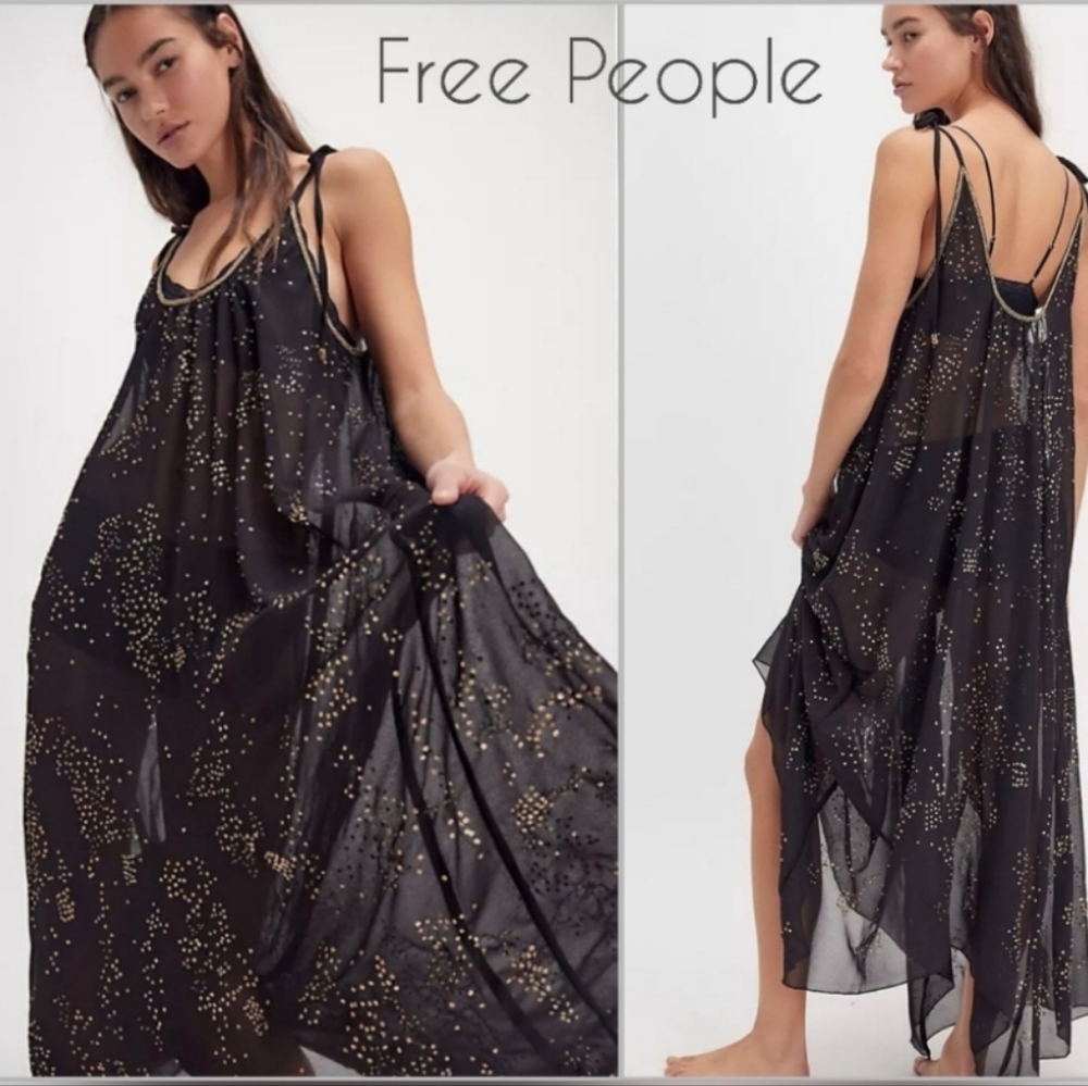 NWT Free People Black and Gold Maxi Dress